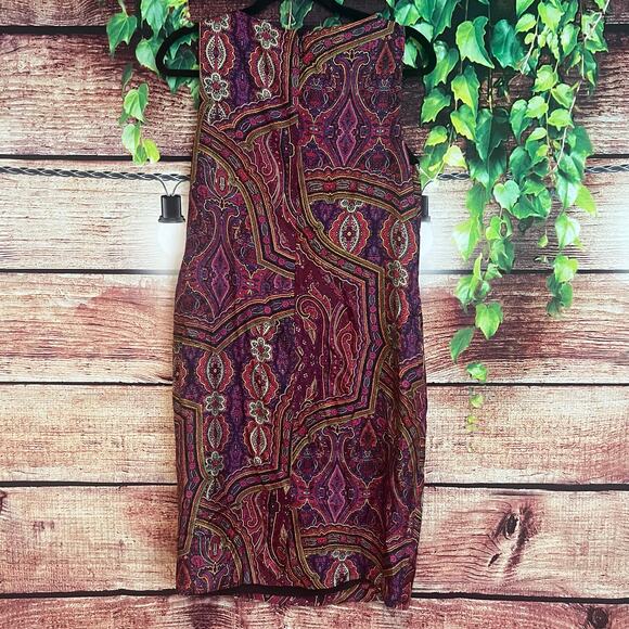 Lauren Ralph Lauren 100% Silk Paisley Midi Dress Sz 8 Floral Boatneck Shift NWT - Picture 4 of 4